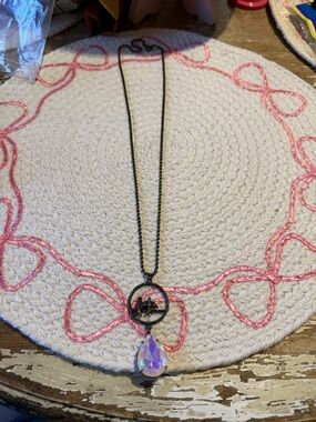 Black Bird Pendant Necklace with Iridescent Teardrop Crystal